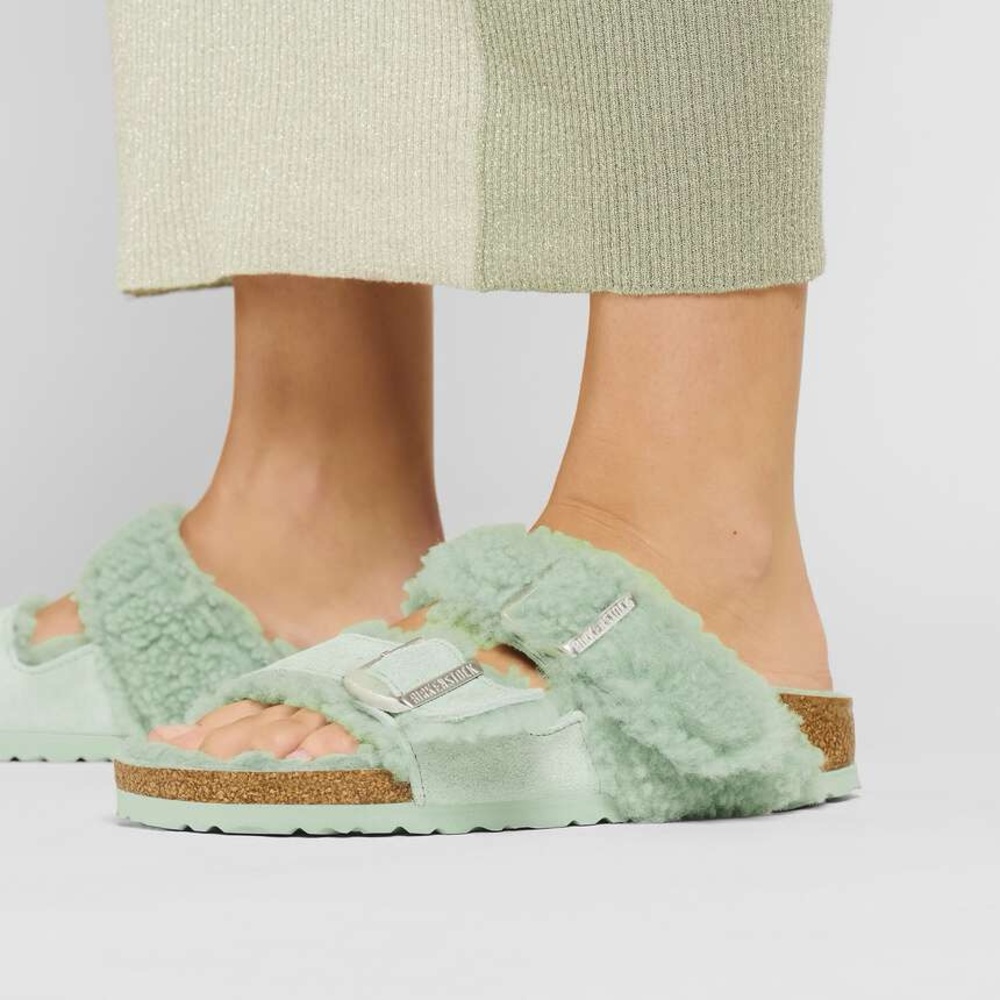 Birkenstock New w/o Box Arizona Split Teddy Parts Rivet Matcha Suede/Shearling R